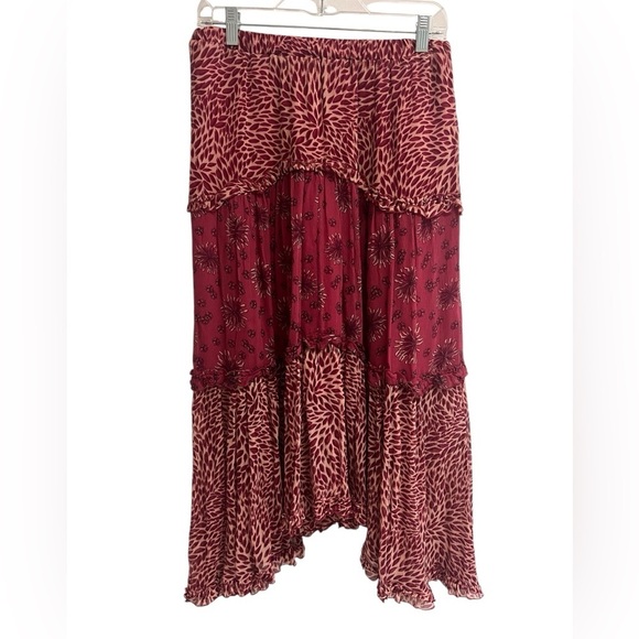 BA&SH Women’s Burgandy Gapi Asymmetric Midi Skirt - Size...